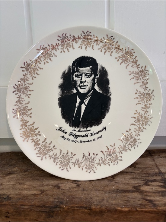 Other - Commemorative Vintage JFK Decorative Plate - Cream with Black Portrait